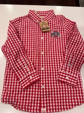 Ohio State Red Gingham Button-Down Shirt for Kids